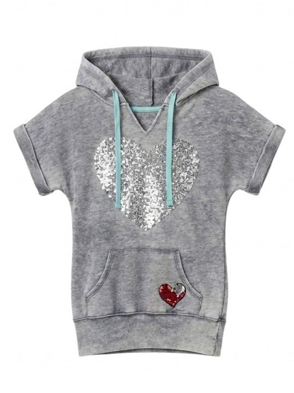No Boundaries Gray Hooded Short Sleeve Sweatshirt Kids